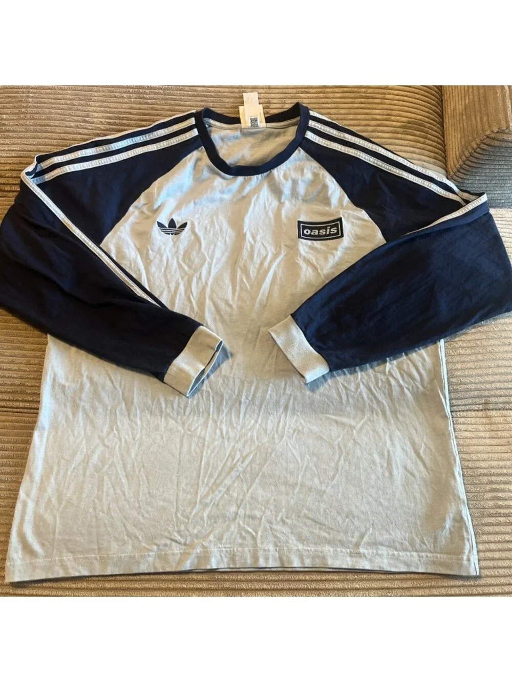 Oasis x Adidas Official Tour Blue 3 Stripe Long Sleeve Concert Tee Dublin XL